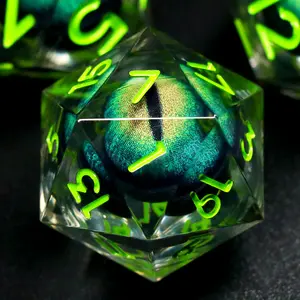 Liquid Core DND Dice, Dragon Eye Green Dice Set D&D Sharp Edge Resin Dungeons n Dragons Dice Polyhedral Beholder's Ttrpg Dice Role Playing Dice