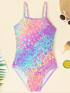 Girls One-Piece Scales Print Swimsuit, Colorful Summer Swimwear for Kids, Comfortable and Stylish Beachwear for Girls, Swimwear Bathing Suits