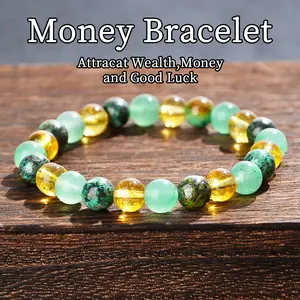 Strength Wealth Bracelet - Money Bracelet for Prosperity - Citrine, Green Aventurine and African Turquoise Beaded Bracelet for Women Men
