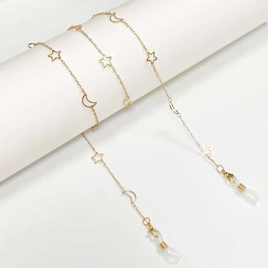 Star & Moon Design Eyeglass Chain, 1 Count/5 Counts Exquisite Charm Sunglass Strap Holder Clothes Decorative Chain, Necklace Eyewear Retainer for Clot