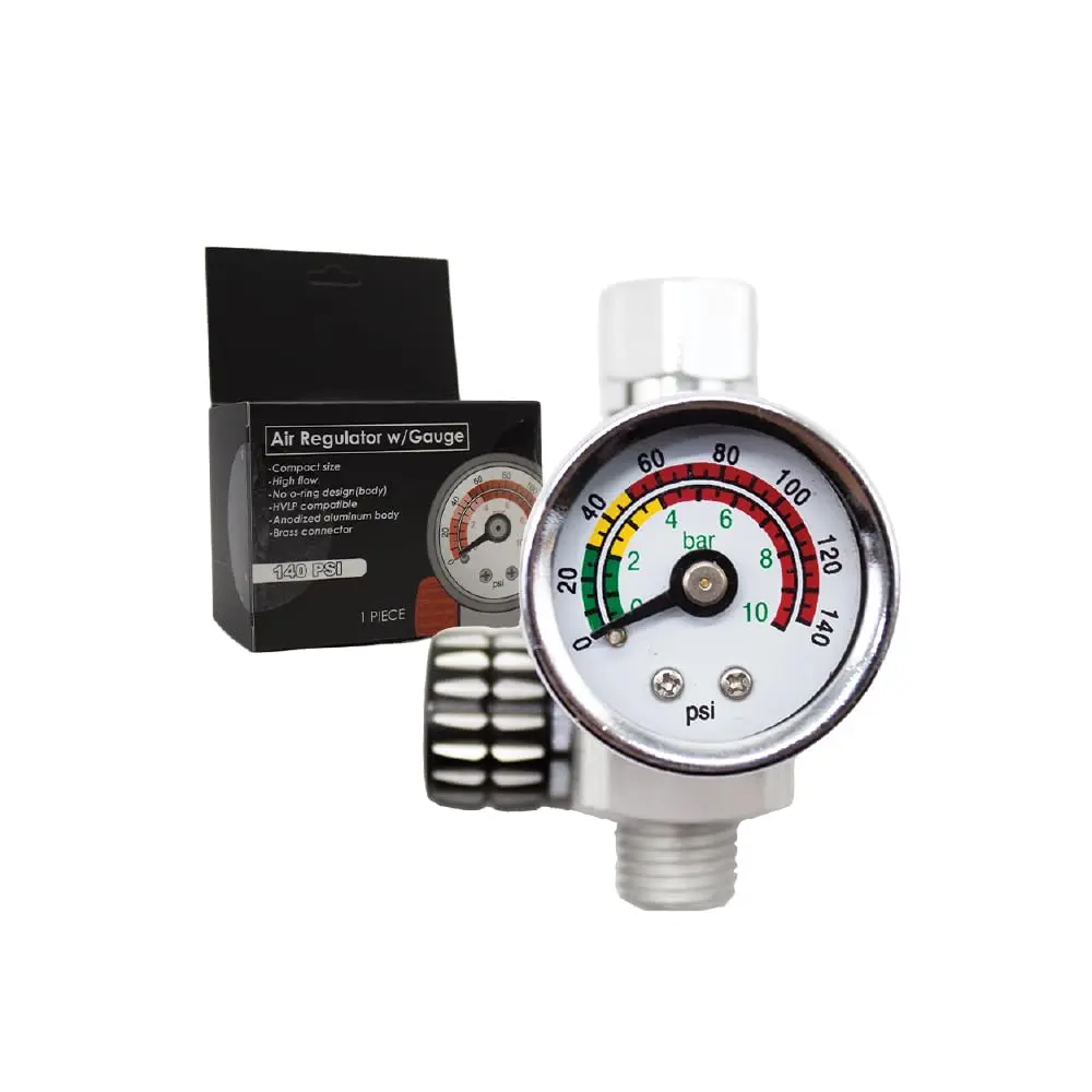 LAUCO KOTA HVLP/LVLP Spray Gun Air Regulator with Pressure Gauge and Air Flow Control ¼-inch NPT Diaphragm Type in Line Regulator for Air Compressor 24578