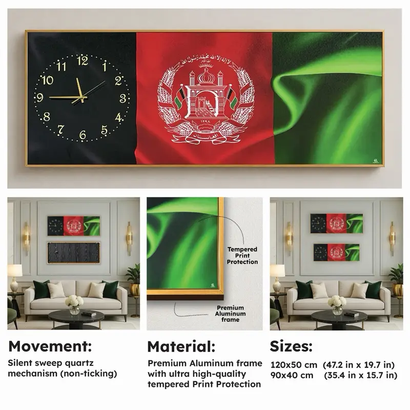 Afghanistan National Flag Wall Clock Crystal Porcelain Aluminum flying-design