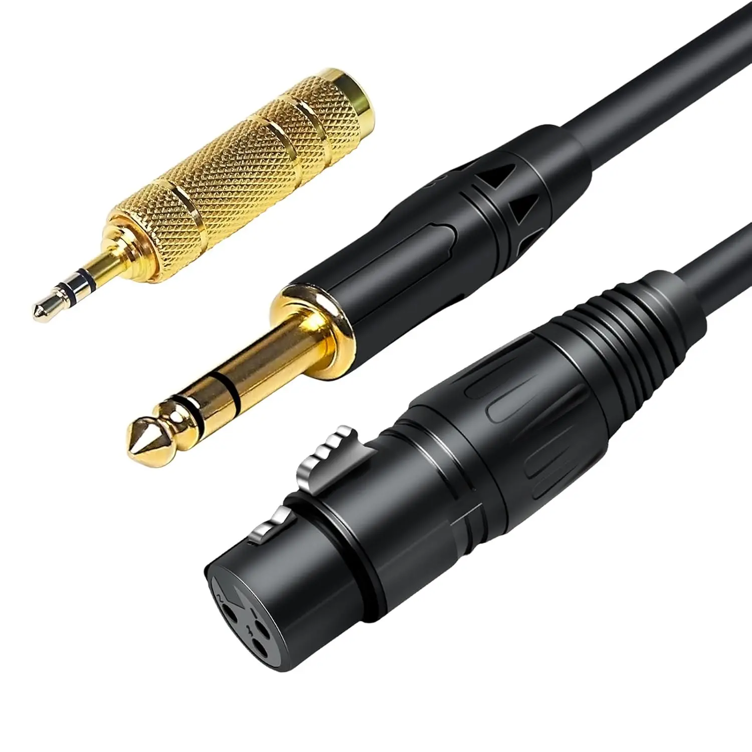 METYONLASER 3m Shielded Female XLR to 1/4 TS Mono Audio Cable, 6.35mm Unbalanced Cable with 3.5mm Adapter Plug, 96 Copper Braided Shielding for Audio Equipment, Live Performances (12 Months Support), Mixers