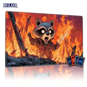 Dynamic Rocket Raccoon Comic-Style Fire Battle TCG MTG Playmat 12x24inch, Non-Slip for Card Games, Party/Family Use, Great Gift, Gaming Mouse Pads