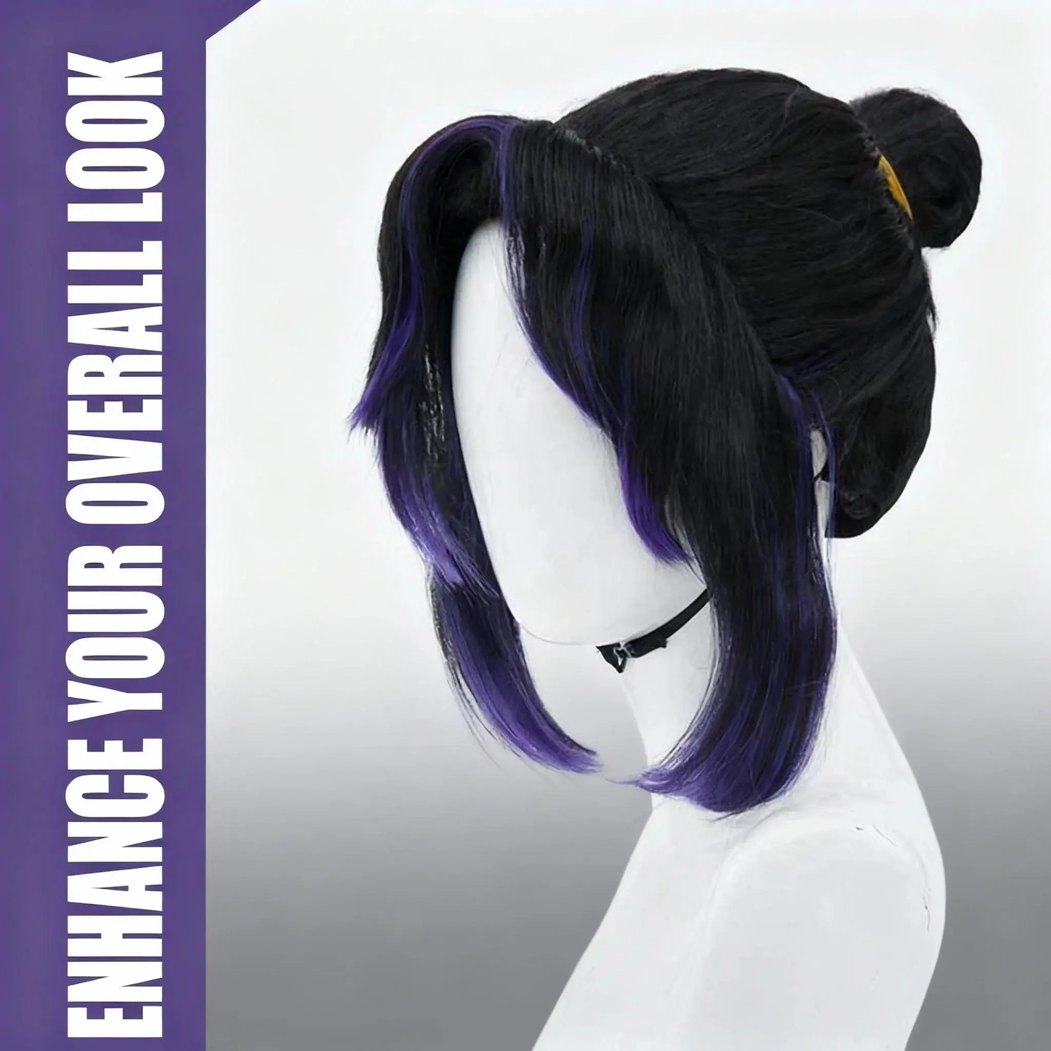 High Quality Kochou Shinobu Kocho Cosplay Wig 35cm Black Purple Pigtail Heat Resistant Synthetic Hair Anime Wigs + Wig Cap