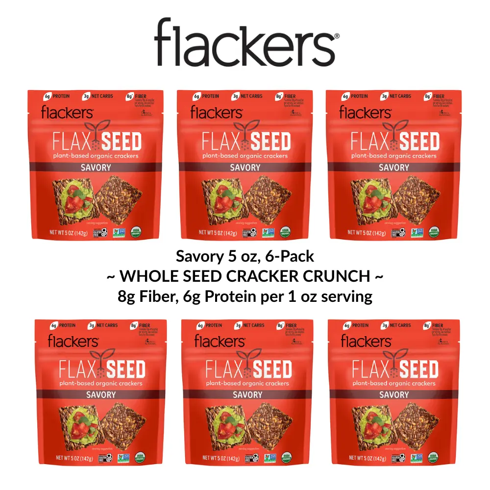 Savory Flackers Organic Flax Seed Crackers, 5oz / 6-Pack