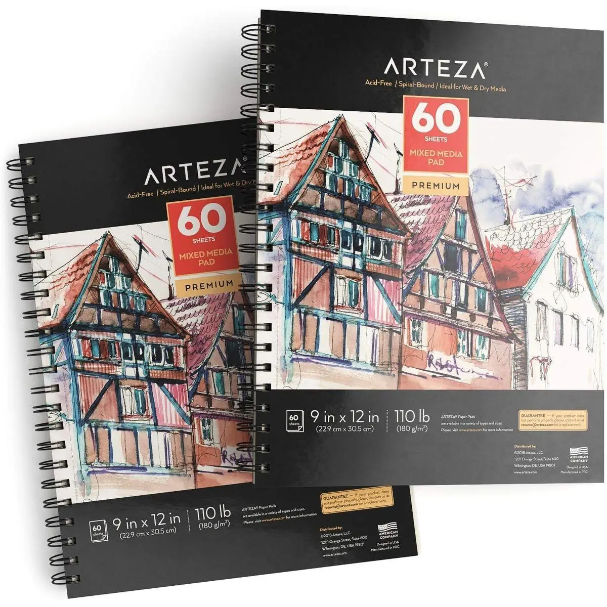 Mixed Media Sketchbook, 9x12 Inches – 2-Pack, 60 Spiral-Bound Sheets, 110 lb Acid-Free Paper for Wet & Dry Media: Acrylic, Ink, Pencil & More