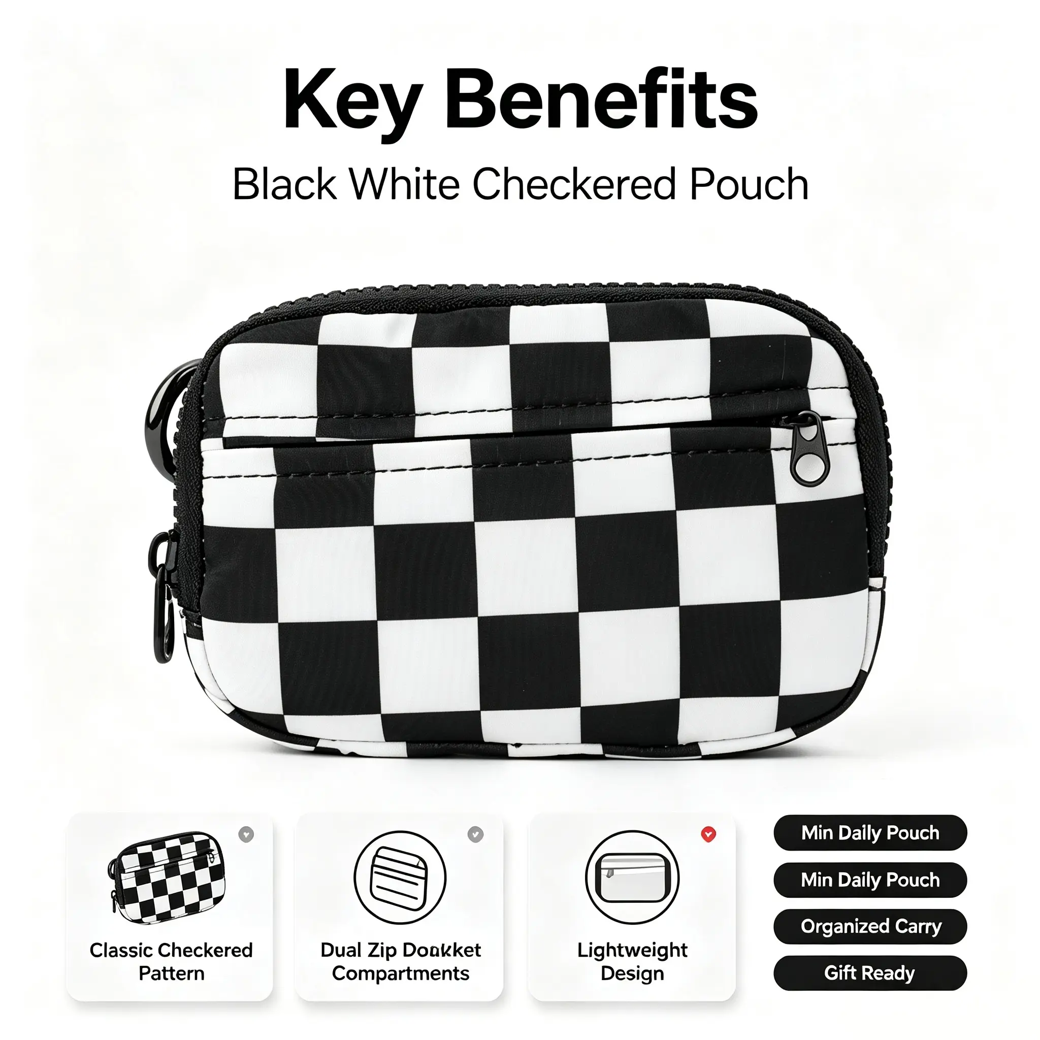 Women's Compact Clutch Wallet - Minimalist Everyday Nylon Zipper Purse with 3 Zippered Pockets, ID Window, Compartmentalized Design, Internal Mesh Pocket and Metal Hook, Multi-Compartment, Gentle Machine Wash