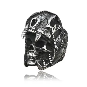 GTHIC Aztec Jaguar Warrior Stainless Steel Skull Ring for Men Punk Ring Birthday Gift Size 7-13