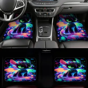 4pcs Car Foot Mats presenting Rainbow Neon Dragon Delight Motif, designed for Minivans or Sedans, offering Easy Maintenance surfaces and New Car Gift opportunities, while also accommodating Camping and Personalized Style.