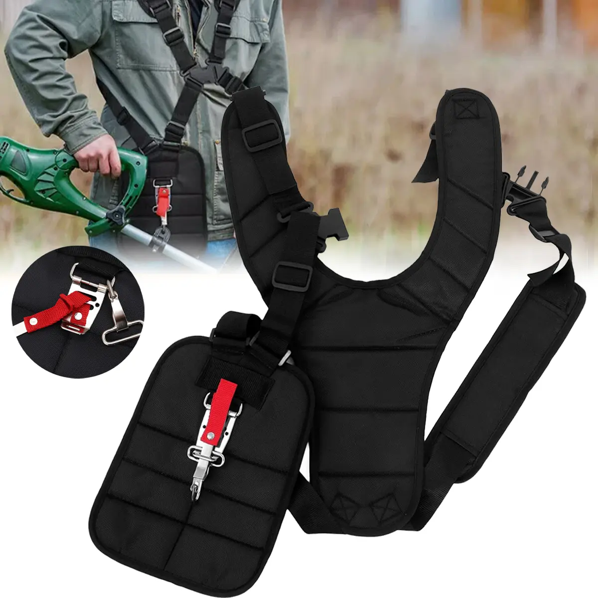 Strimmer Double Shoulder Harness Strap Padded Belt For Brush Cutter Trimmer Lawn Mower Parts Garden Tools, Comfort Padded Belt Double Shoulder Strap, Nylon Belt fit for Brush Cutter Trimmer Kit