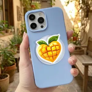 Mango Heart Phone Grip, Cute Fruit Phone Stand, Kawaii Summer Phone Accessory, Tropical Mango Slice Grip, Heart Shaped Phone Grip