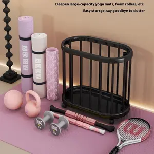 Multifunctional Storage Basket with Wheels, 1PC Modern Movable Organizer Bin for Yoga Mat, Badminton Racket, Sports Equipment, Laundry Hamper, Simple Rolling Utility Cart for Home