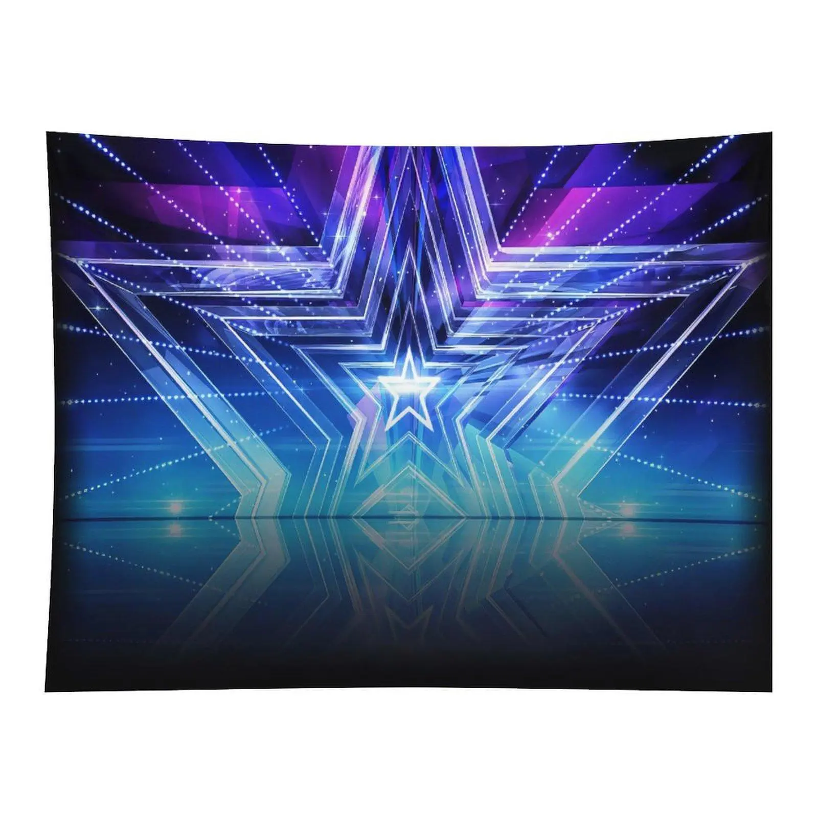Glowing Blue Purple Geometric Star Stage Wall Tapestry, Symmetrical Crystal Star Light Effect Reflective Surface Modern Art for Party Room Wall Decor