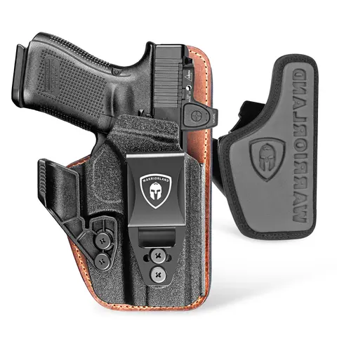WARRIORLAND Hybrid IWB Tactical Equipment Holster - Brown-Right Hand, Claw Holster, Polymer Shell, Fits Glock 17/19/19X/19V/22/23 Gen3-6 & G21/31/32/34/35 Gen3-4 & G44/45/47/49 (MOS/V Versions) & Ruger RXM & PSA Dagger Compact, Conceal Carry, Competition