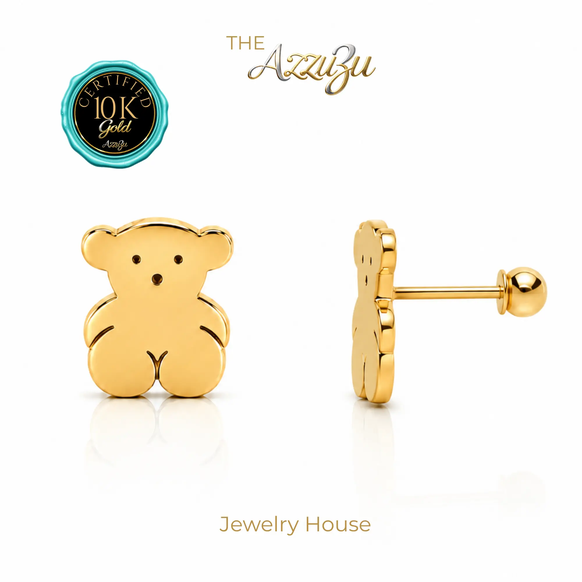 The AzzuZu 10K Yellow Gold "Cute Tinny Bear" Stud Earings