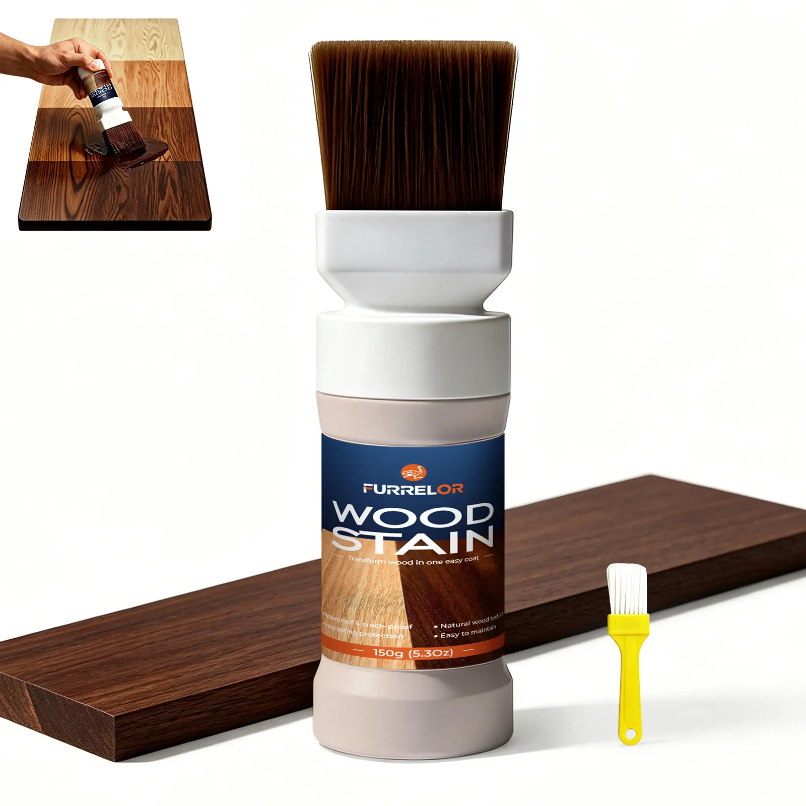 FURRELOR Water-Based Wood Stain and Sealer in One (5.3 Oz, Built-in Brush) - UV Protection, Teak/Pineapple Grid/Black Walnut Finish, Fast Drying for Furniture, Cabinets, Home Improvement