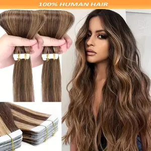 New Fashion  20pcs Tape In Straight Human Hair Extensions - Remy Human Hair, Dark Brown to Chestnut Brown Highlights, Seamless Double-Sided Tape, 50g per Pack, Elegant Style for Women, Adds Volume & Length, Suitable for All Light Beige Tones, Natural
