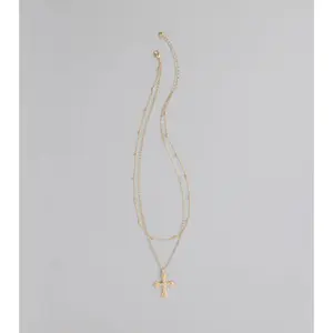 Divinely Draped Dainty Layered Cross Necklace