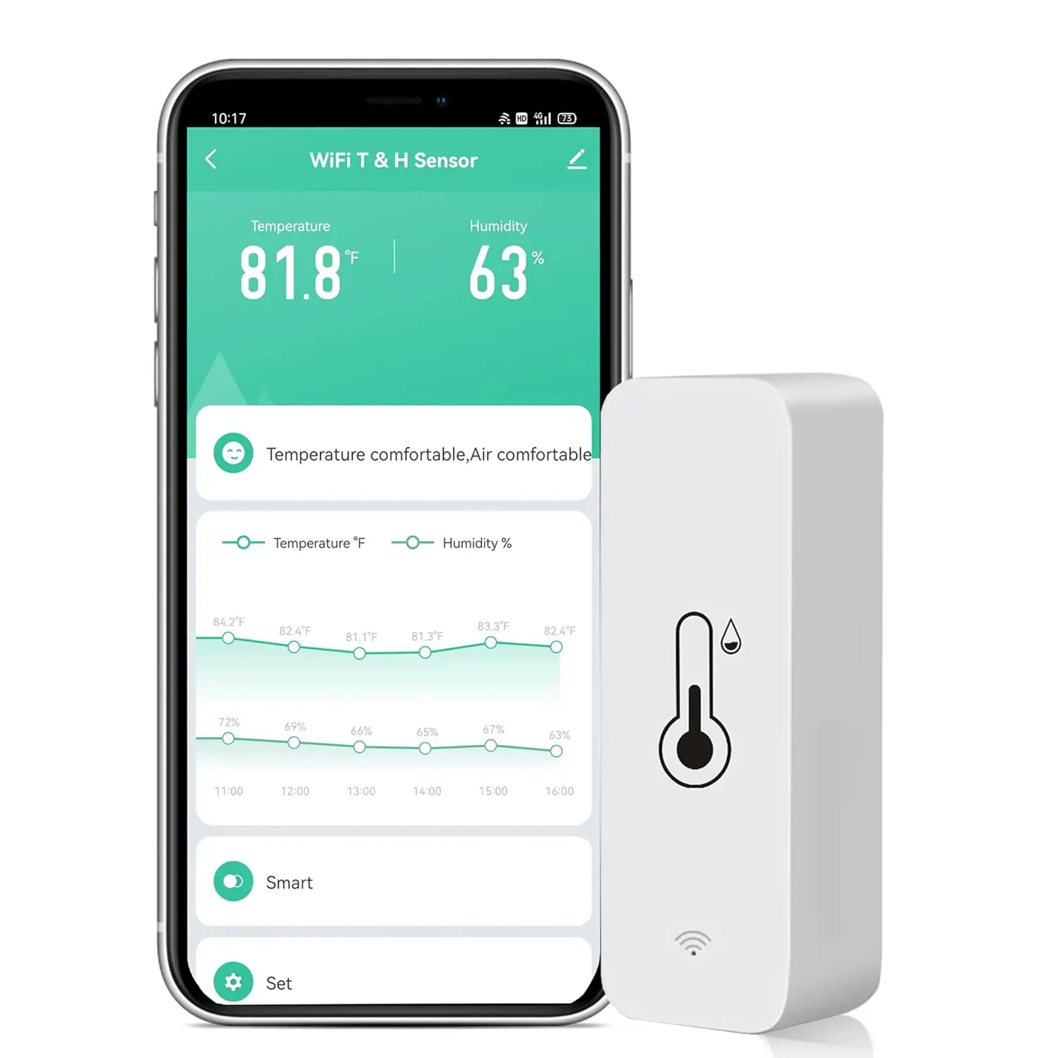 WiFi Temperature Humidity Sensor: Temperature Humidity Monitor with App, Free Data Export, Indoor Thermometer Hygrometer Compatible with Alexa Assistant (1-Pack)