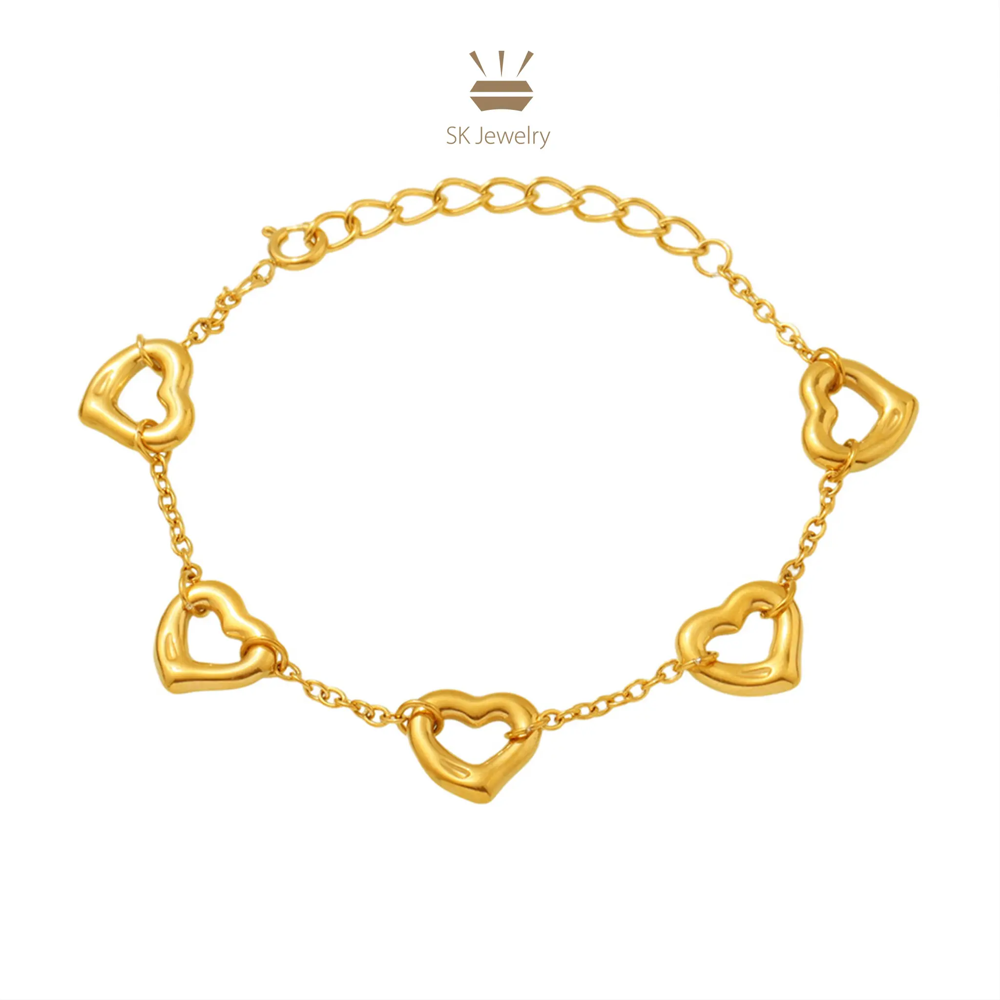 Heart Charm Bracelet for Women, Dainty Gold Aesthetic 316L Stainless Steel Jewelry, Waterproof Adjustable Fit Bangle for Stacking, Birthday Gift, Charms Bracelet, Valentines Day, Bracelet Stacking