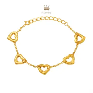 316L Surgical Grade Stainless Steel Heart Charm Bracelet for Women – Waterproof Hypoallergenic Gold Open Heart Chain Bracelet, Tarnish Resistant
