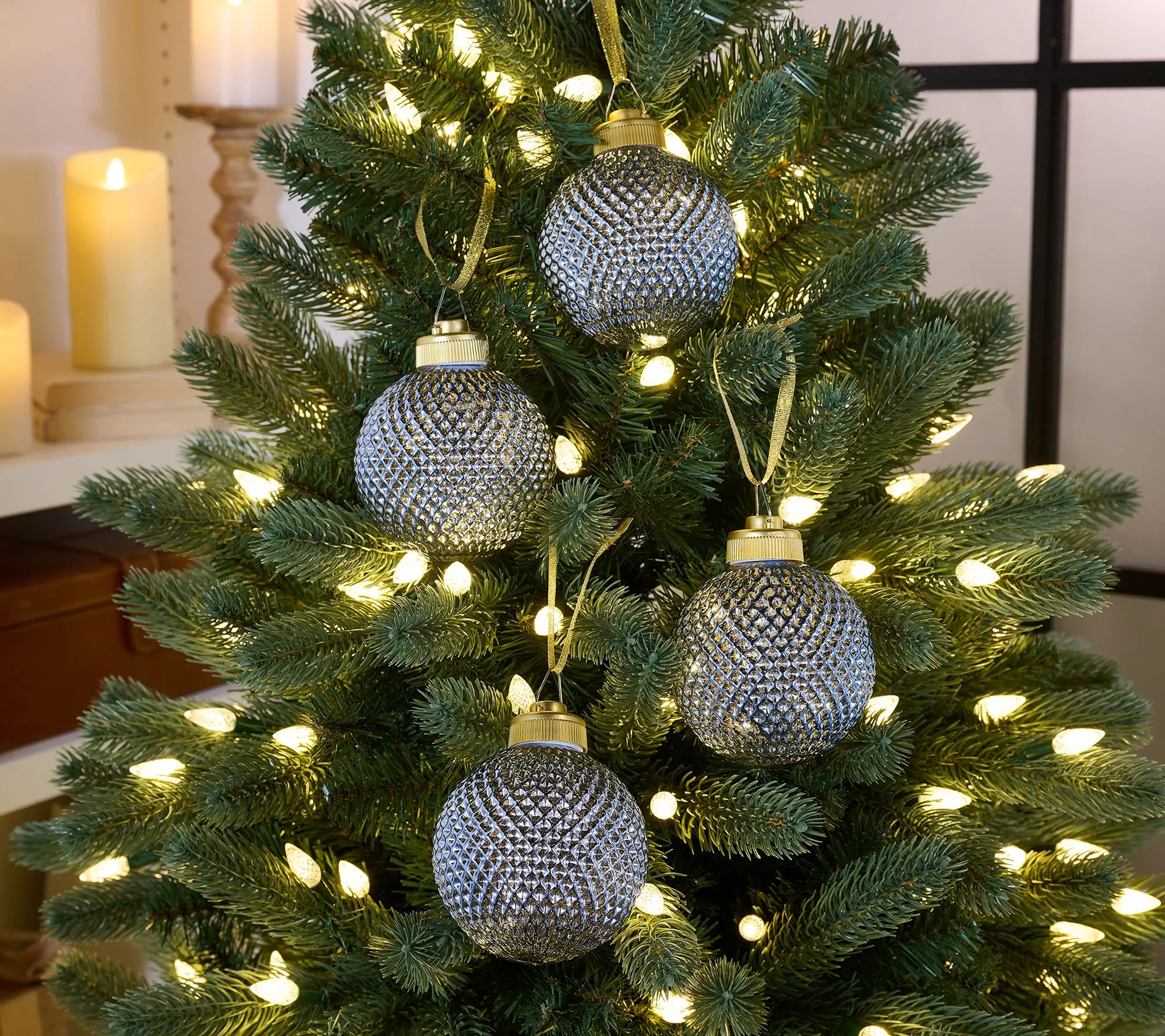 Set of (4) 4" Diamond Glass Ornaments with Sheer Bags by Valerie