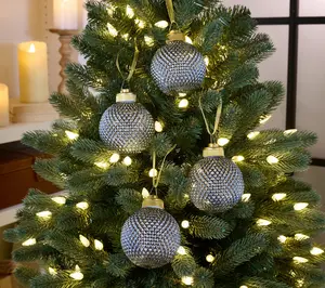 Set of (4) 4" Diamond Glass Ornaments with Sheer Bags by Valerie