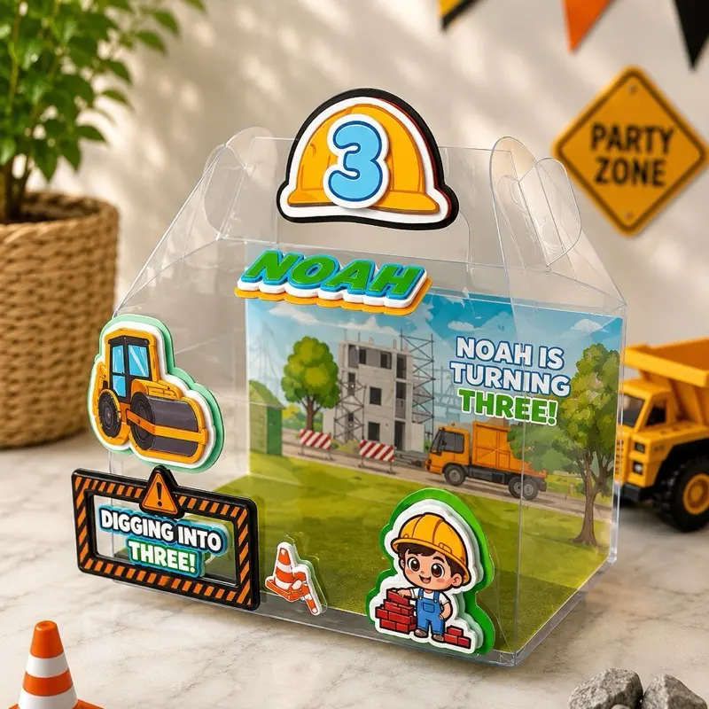 PERSONALIZATION REQUIRED Handmade Personalized Construction Favor Boxes - Handy, Portable, Unique, Washable, Reusable Construction Themed Birthday Decorations for Kids (Festive Party Supplies)