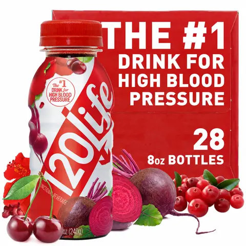 120/Life Natural Drink for High Blood Pressure (28 bottles) - Beet Root, Cranberry, Pomegranate juice, Tart Cherry, Hibiscus, and Magnesium (8 Fl Oz)