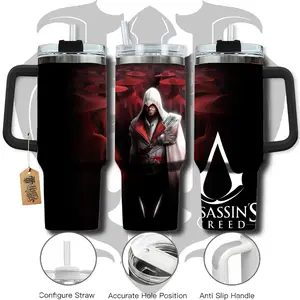 HardTimesMerch - Call of Duty: Ghost #4 40oz Handle Tumbler Stainless Steel Travel Mug, Game Inspired Vacuum Insulated Cup, Large Iced Coffee Tumbler, Manga Fighter Drinkware, Gamer Gift for Him Her