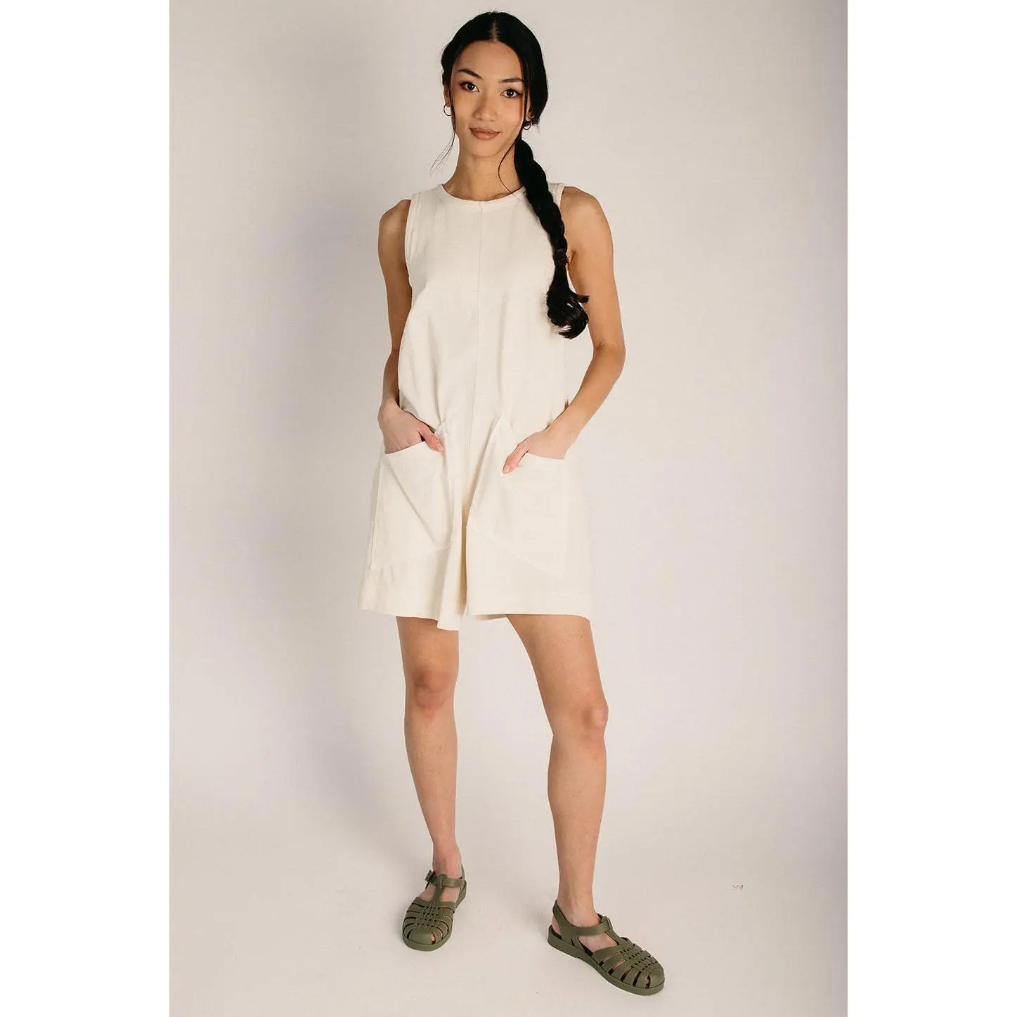 The Stimpson Tank Romper in Cream