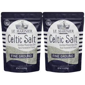 Le Marinier Celtic Salt Organic Fine Ground, 1.1lb - 18oz, Pack of 2. Mineral Rich Unrefined 100% Natural, Hand Harvested Mineral French Sea Salt (1.1lb Fine Ground - Pack of 2)