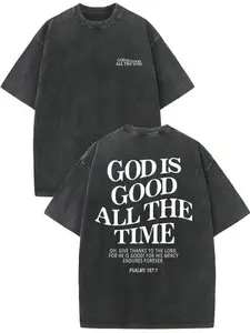 1 Piece, 230G Double-Sided Washed, God Has Always Been A Good Printed T-Shirt, High-Quality Wax Printed Cotton Retro Fashion Brand T-Shirt, Suitable For Summer T-Shirts With A Certain Thickness, Holiday Gift women's and men's tops TikTokShop Black Friday