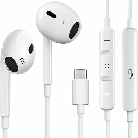 Summerwins High Quality USB-C In-Ear Wired Electronic Earphones Earbud, Cable Phone Accessories with Mic, Volume Control, HiFi Stereo, Noise Isolation, Handsfree Control for Phone 17/17 Pro/16/15, Samsung S25/S24/S23, Pixel 10/9, OnePlus & USB-C Devices