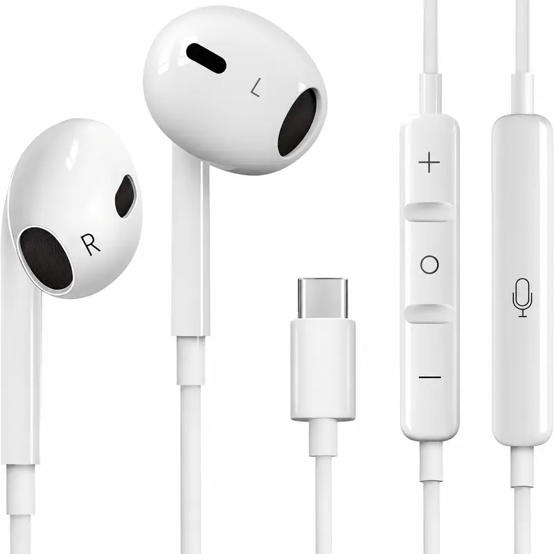 Summerwins High Quality USB-C In-Ear Wired Electronic Earphones Earbud, Cable Phone Accessories with Mic, Volume Control, HiFi Stereo, Noise Isolation, Handsfree Control for Phone 17/17 Pro/16/15, Samsung S25/S24/S23, Pixel 10/9, OnePlus & USB-C Devices