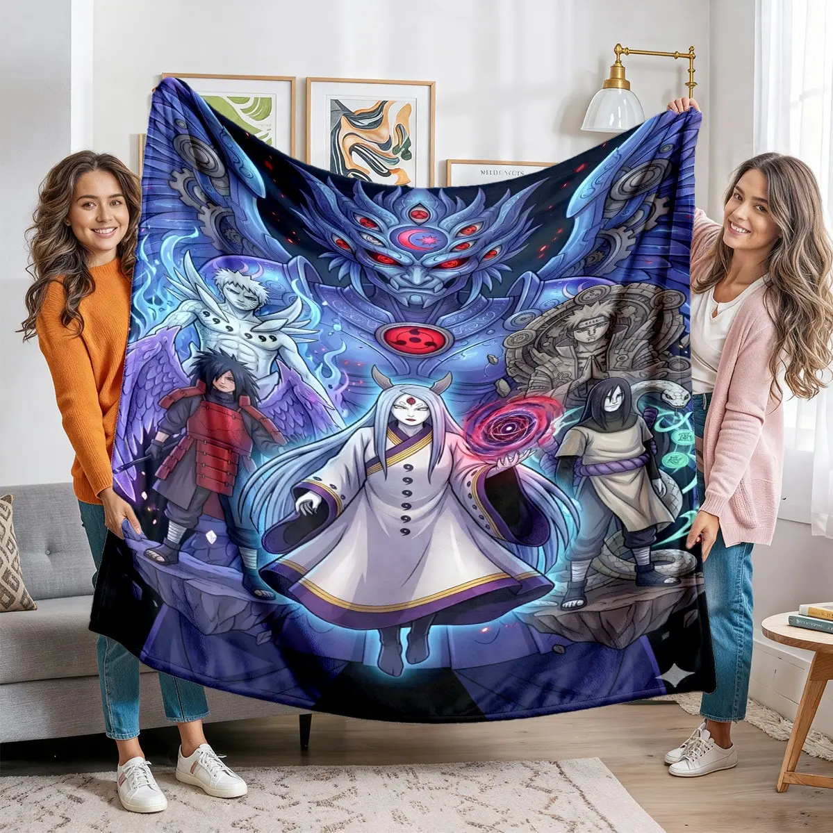 Naruto Ultimate Boss Collection Blanket, Uzumaki Theme Flannel Throw, Classic Villains Design, Anime Themed Home Decor, Warm and Stylish, Cartoon Pattern Blanket