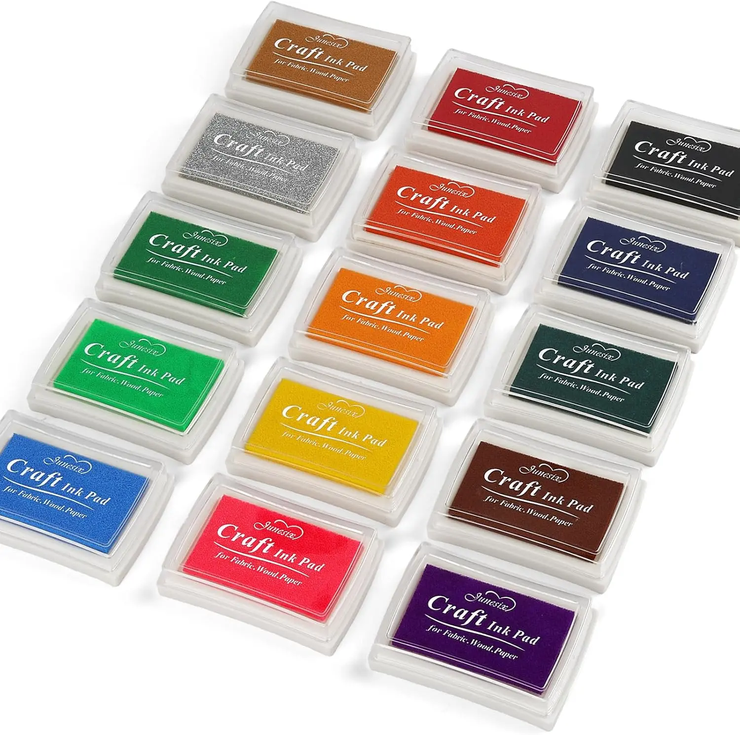15-Vibrant Color Craft Ink Pads (2.9in x 2.1in x 0.7in) - Quick Drying, Easy to Clean, Water Soluble, Odor-Free Portable Pads with Soft Sponge & Tidy Storage for Craft Paper, Diary Decorations, Rubber Stamping (Office & School Stationery Supplies)