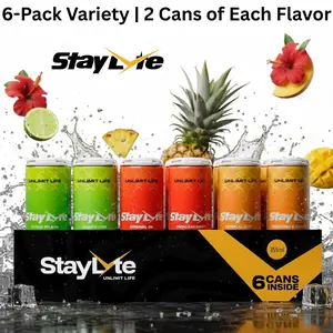 Variety Pack - Mango Pineapple, Lemon Lime, Hibiscus Rush StayLyte Tropical Sparkling Electrolyte Energy Drink, Naturally Sweet Clean Energy, Hydration & Recovery Vegan, Non-GMO, B-Vitamins, Zero Sugar 12oz Cans 6-Pack 2 Cans Each Flavor