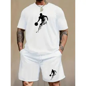 Men's Casual T-shirt1pc, Men's Basketball Player Silhouette Pattern Print Crew Neck Short Sleeve T-shirt, Summer Outdoor