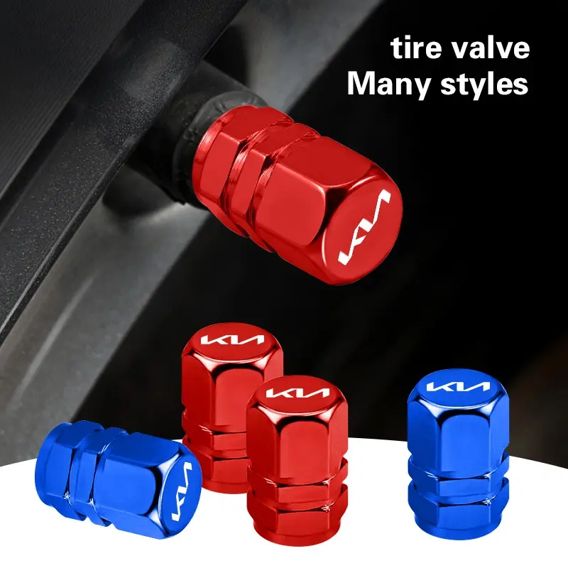 Car Styling Metal Wheel Tire Valve Caps Dust Accessories For KIA Carnival Niro EV9 K8 Forte Cerato Sportage Ray EV Telluride Seltos Cadenza RIO EV6 Stinger Ceed Picanto Sorento Borrego K5 K9 Syros Optima Sonet EV3 Tyre Caps