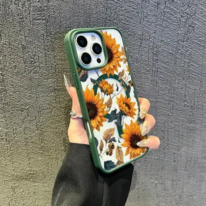 Case for iPhone 16 Pro Max 15 Plus 14 13 12 11 XS Max XR X Wild Sunflowers Pattern Anti-Scratch MagSafe Enabled Hard PC Back Protective Drop Protection Slim Cellphone Cover Gift