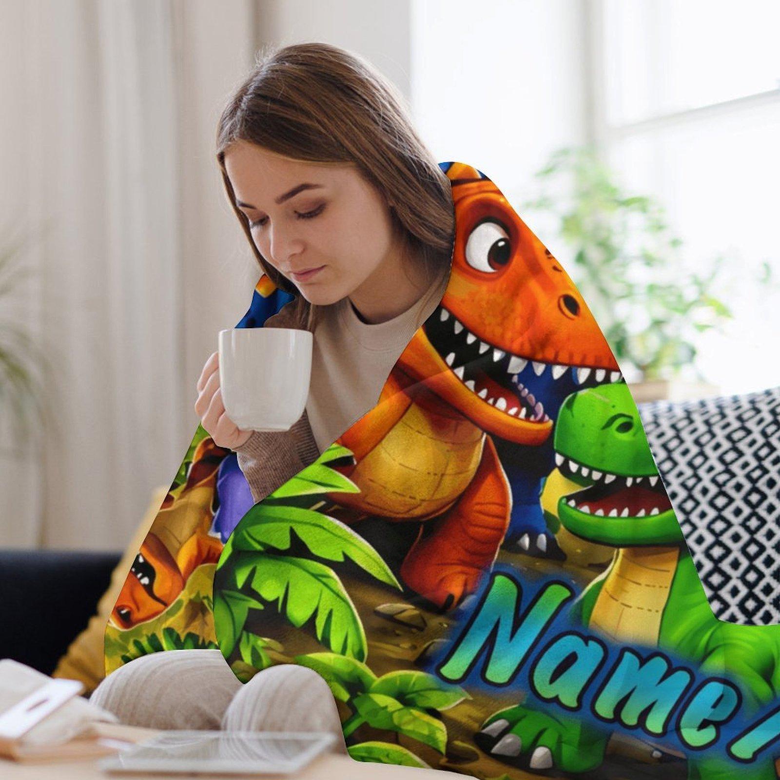Custom Name Cartoon Dinosaur Family Blanket,Personalized Name Gift ,Suit for The Sofa, Bed, Travel, Camping, Living Room, Office, Chair，Gifts for Family or Child  ,Friend , Send your custom text via shop chat to personalize