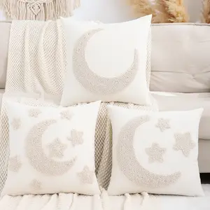 1PC Ramadan Decoration Pillow Cover New Moon Star Embroidered Canvas, Ramadan Decorative Cushion Case, Cushion Slipcovers, Perfect for Home & Office Use