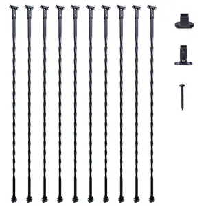 【Spotlight Day】VEVOR Staircase Metal Balusters, 44'' x 1/2" Galvanized Steel Decorative Banister Spindles, 10 Pack Deck Baluster with Hollow Twists, Satin Black Spiral Stair Railing with Shoes & Screws
