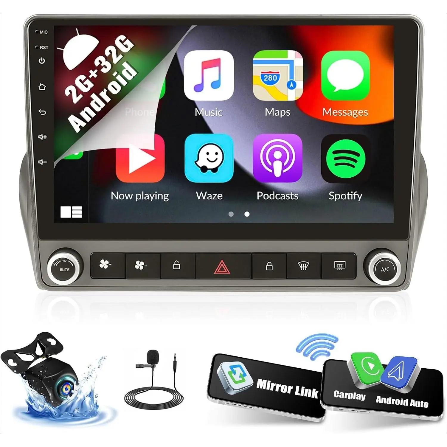 RIMOODY Android Car Stereo for Chevrolet Camaro 2008-2015, 9-Inch Touch Screen with 2G+64G 26UI, Wireless CarPlay, Android Auto, Mirror Link, 3-Split Screen, Bluetooth, GPS Navigation, WiFi, FM, SWC, Backup Camera, MIC, Father's Day Gift, 3Split Screen