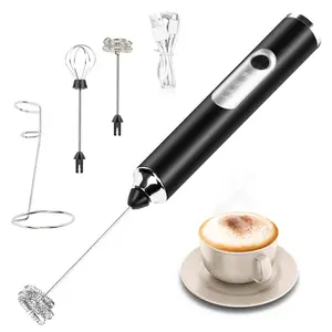 Rechargeable Handheld Milk Frother Wand with 3 Whisk Heads, 3-Speed Electric Drink Mixer for Coffee, Latte, Cappuccino, Protein Shakes, Eggs & Cream