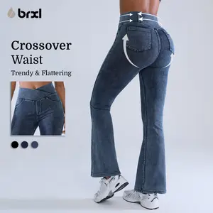 BRXL High Waisted Bootcut Flare Denim Jeans for Women - Crossover Waist & Illusion Pocket Design with Functional Back Pockets & Comfort Stretch Fabric Fitness Yoga Pants #TikTokMadeMeBuyIt#Streetwear #outdoorfun-1