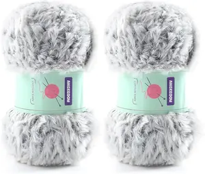 2 Skeins Soft Chunky Fluffy Fuzzy Faux  Yarn for Crocheting - Eyelash Furry Yarn for Knitting Blankets, Scarves and Sweaters, 3.5 Oz/75 Yards Per Roll(Black and White)
