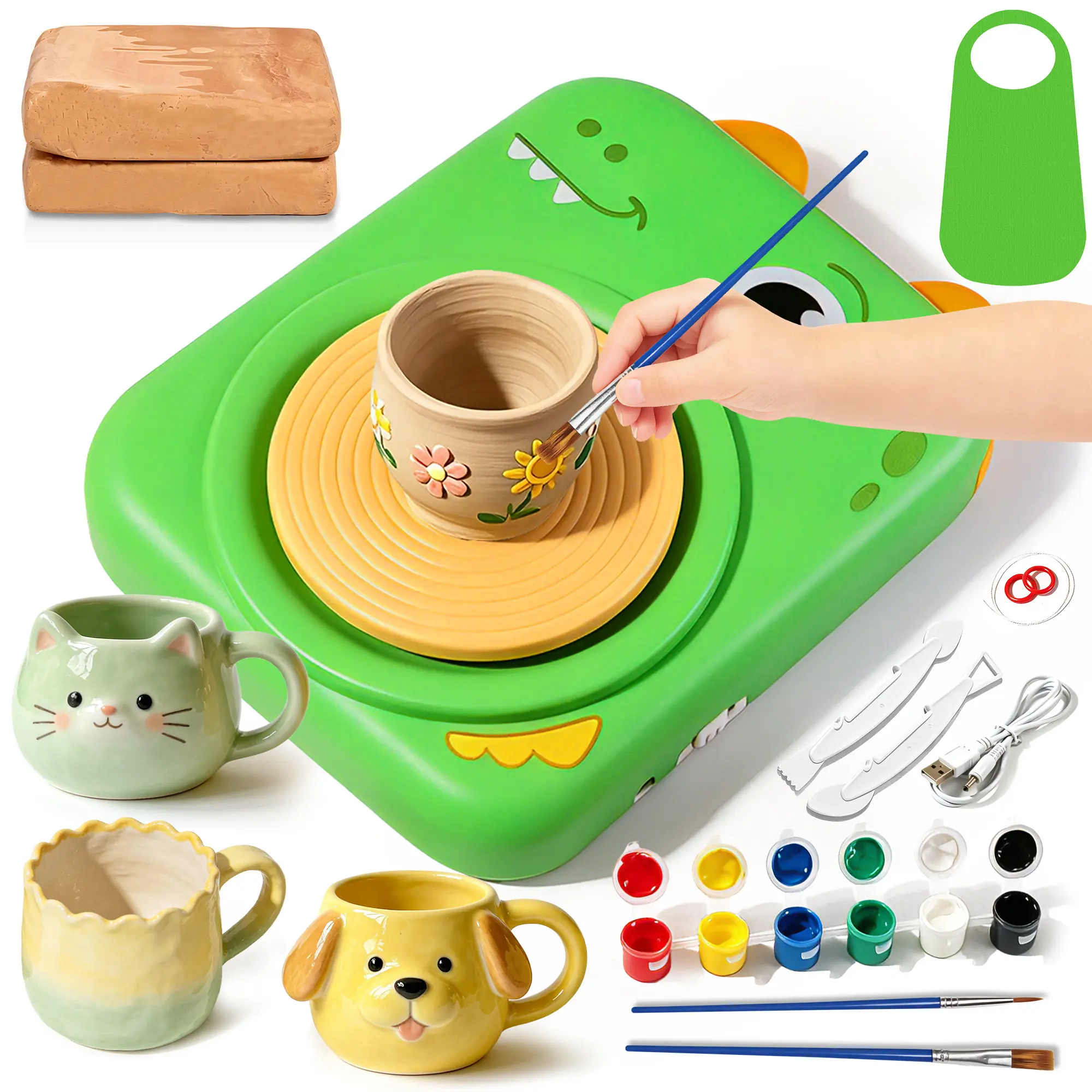 [DealsForYouDays]Pottery Electric Wheel for Kids: Complete Pottery Painting Kit with Clays - 10-Second Cleanup - No Assembly - Dry Clay Art Supplies Toys for Girls Boy - Birthday Gifts for Kids Ages 4-8 8-12